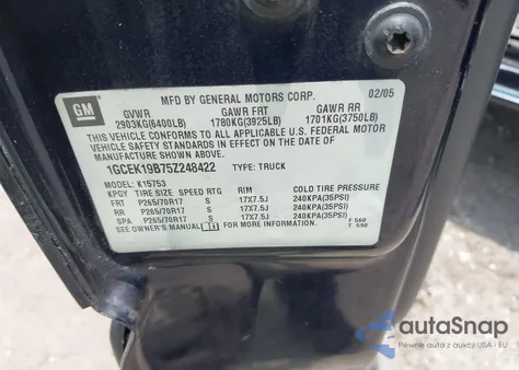 2005 Chevrolet Silverado 1500 Z71 z USA, uszkodzony, nr VIN 1GCEK19B75Z248422